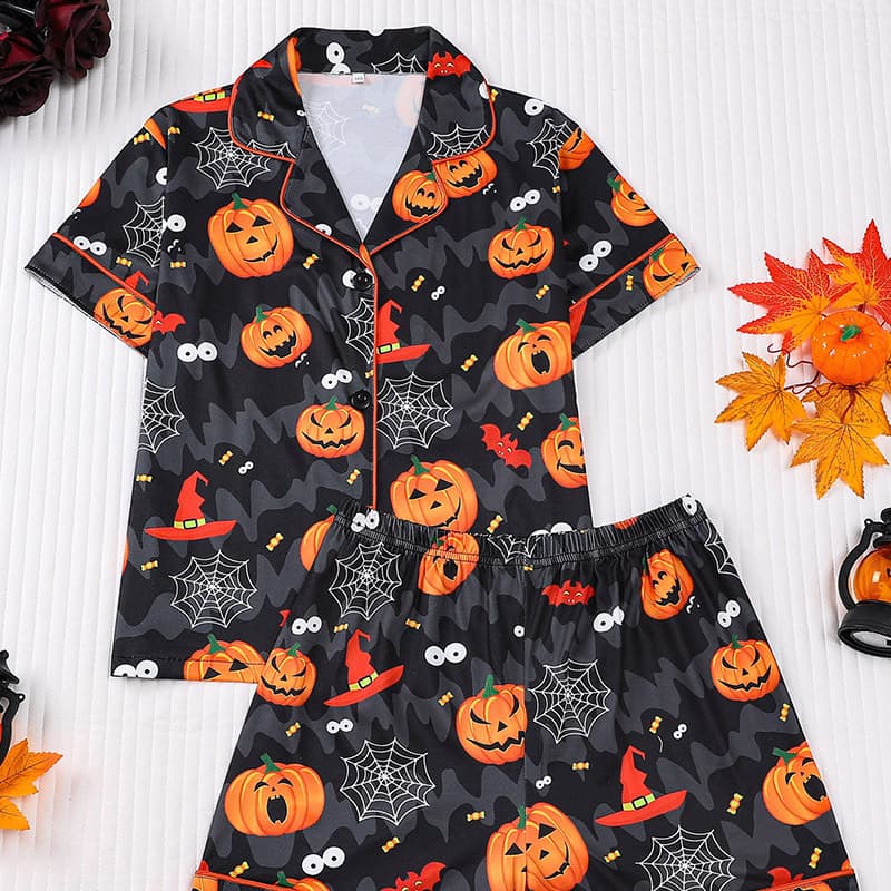 New Children's Cardigan Pajamas Set Flame Retardant Fabric Milk Silk Imitation Cotton Lapel Cartoon Print Home Clothes Wholesale