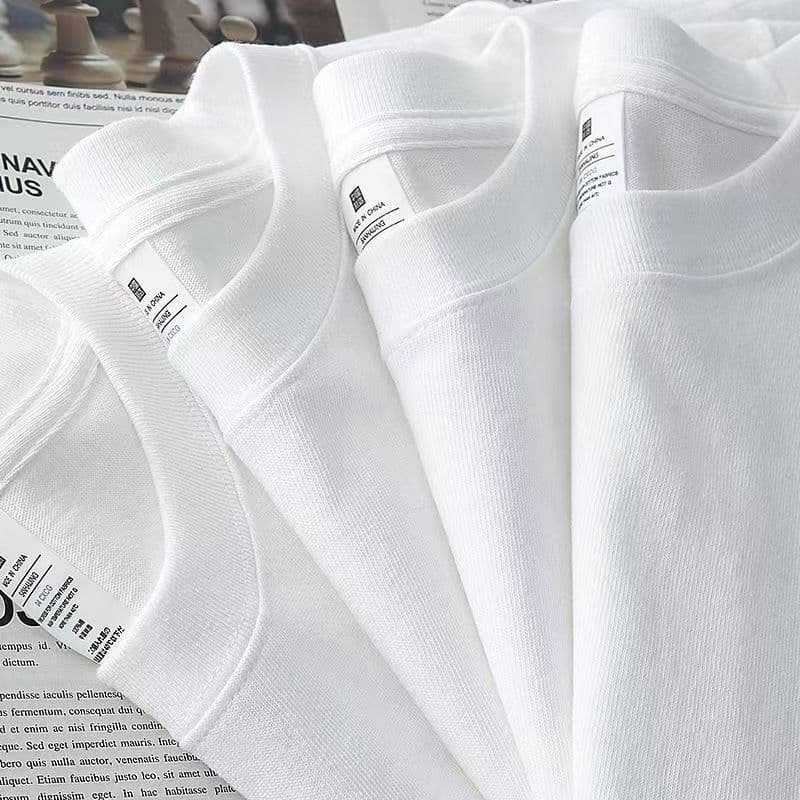 Heavyweight 230g Solid Color T-Shirt Short Sleeve Women's Undershirt Pure White T-Shirt Combed Cotton Men's Half Sleeve Undershirt Loose Summer Pure Cotton