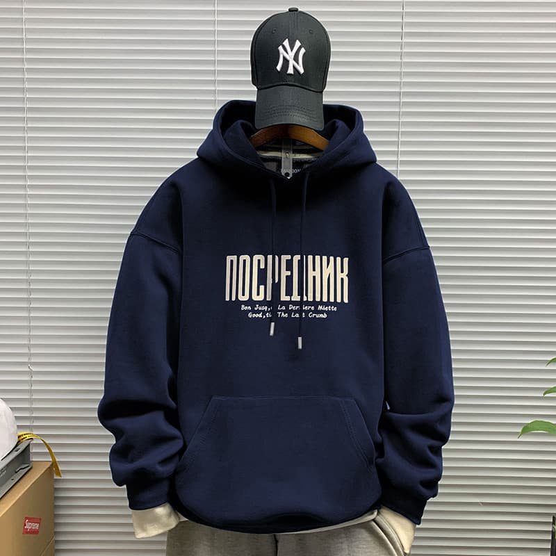 2026 New Streetwear Heavyweight Men's Hoodie Ins Fashion Versatile Top Loose Fleece Lined Thickened Hoodie