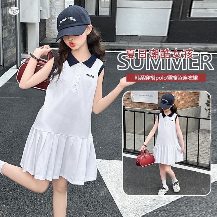 Girls' Sporty Dress 2026 Summer Collection, Embroidered Polo Dress, T-Shirt Dress, Sleeveless Vest Dress for Cross-Border