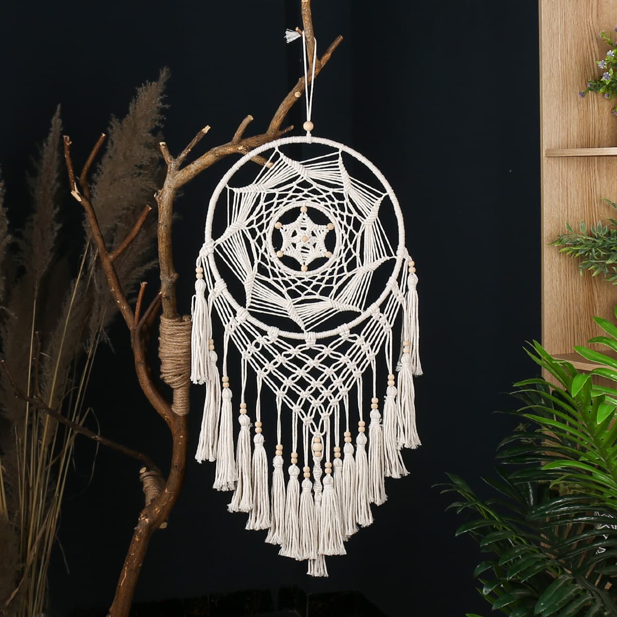 Nordic Ins Style Handmade Wall Hanging Tassel Boho Star Tapestry for Living Room Bedroom