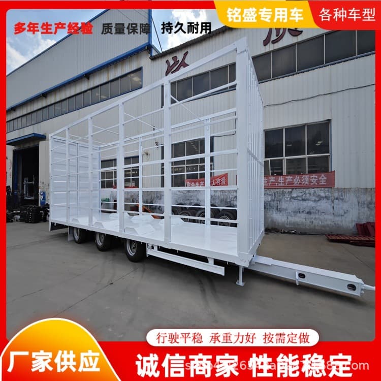 8-meter turntable high-barrier trailer, two-axle straw transport patterned-barrier full trailer, easy operation