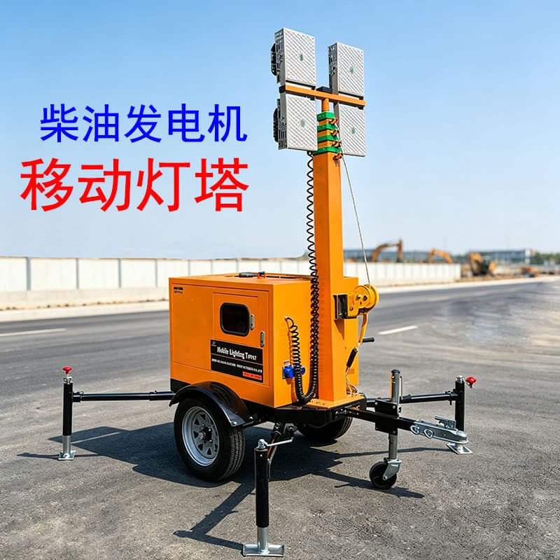 Hand-Cranked Lighting Tower Manual Lift 7m 9m Trailer Type Manual Lifting Light Tower