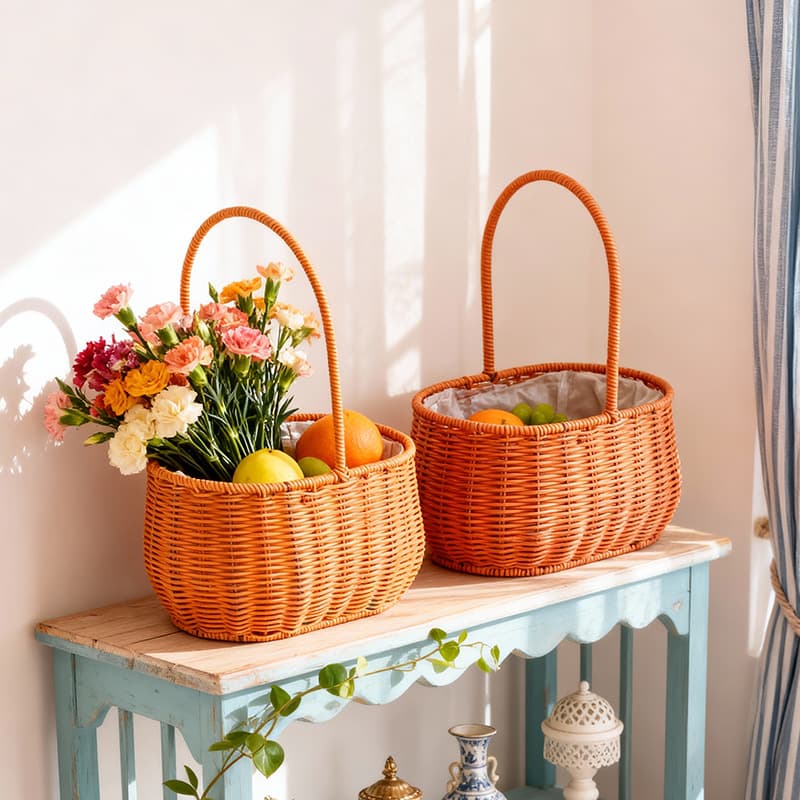 Rattan-style woven handle flower basket, fruit basket, flower shop fresh flower arrangement basket, home storage basket, gift basket, postpartum egg basket