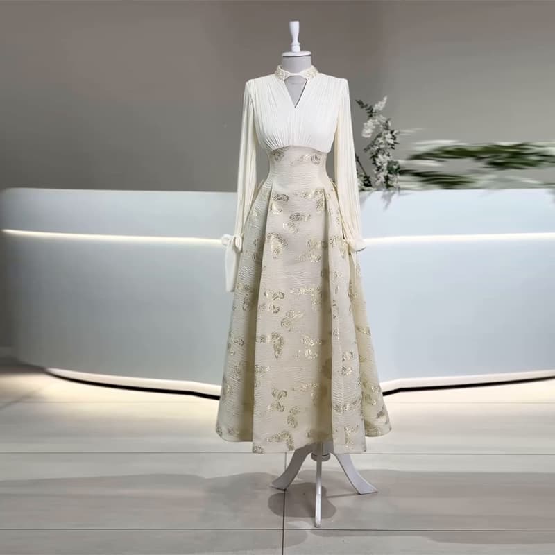 2025 New Women's V-Neck Belted Slimming Shirt Long-Sleeve Printed Long Dress - Amazon Cross-Border Fashion