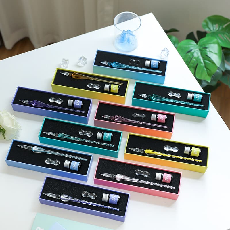 Macaron Glass Pen Set, Signature Pen, Crystal Student Dip Pen, Glass Ink Dip Pen, Stationery Gift Pen