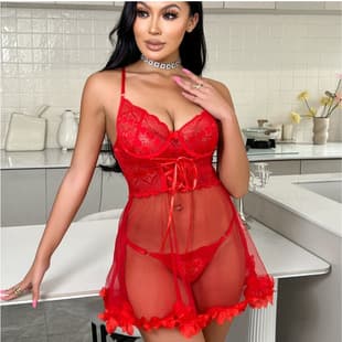 Cross-border Lingerie Source European and American Style Sexy Lace Slip Dress Homewear Nightgown Garter Belt Set Wholesale Temptation