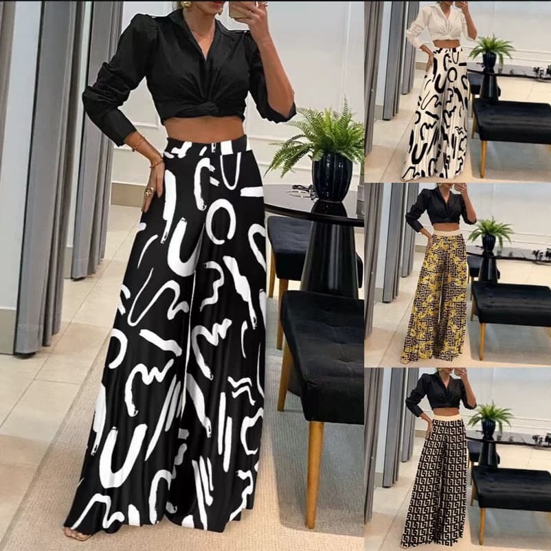 2026 New Cross-border Amazon AliExpress Women's Fall Casual Versatile Printed Wide-Leg Pants