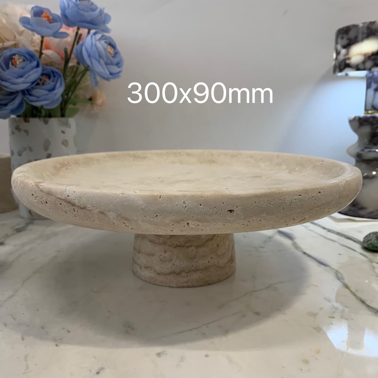Cross-border European Style Natural Marble Travertine Fruit Dessert Plate Decorative Plate Coffee Table Model Room Sales Office Decoration