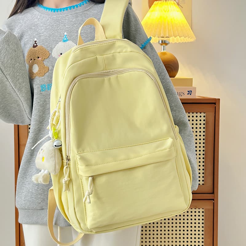 Women's Textured Simple Casual Laptop Bag Large Capacity Travel Backpack College Student Fashion High Appearance Double Shoulder Bag