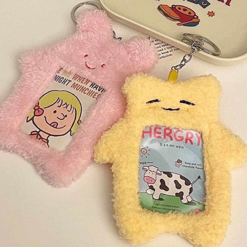 Cute plush card holder for campus cards, meal cards, bus cards, and Korean idol photos.