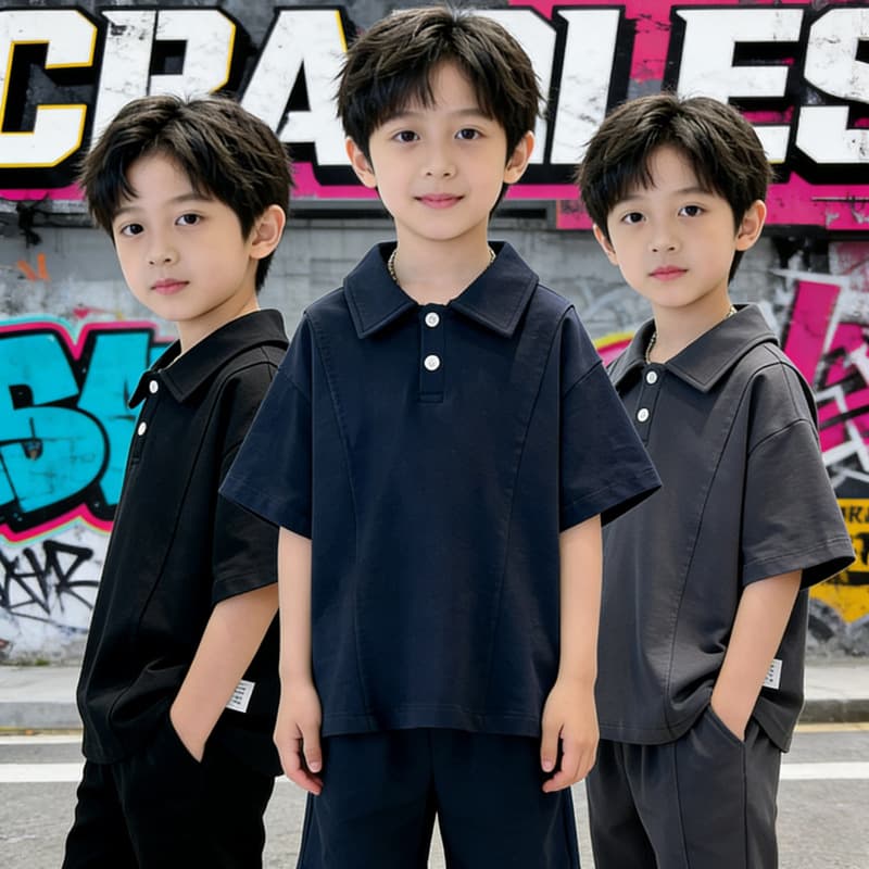 Boys' 2026 New Summer Collared Shirt Loose Casual Short Sleeve Kids Polo Shirt Trendy