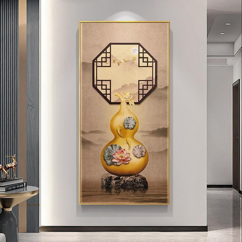 New Chinese style fortune and prosperity entryway decorative painting, gourd-themed living room background wall hanging 233