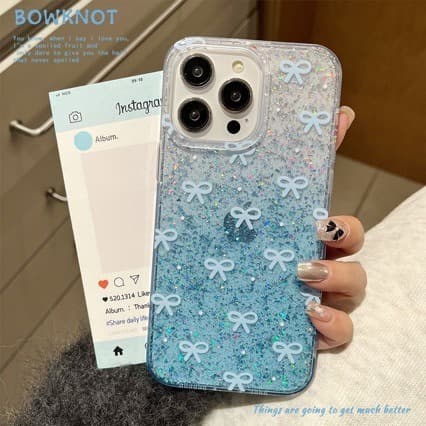 IMD Glitter Sequins Bow Phone Case for Apple 16 Pro Max Pink iPhone 14 Pro Back Hard Soft Edge