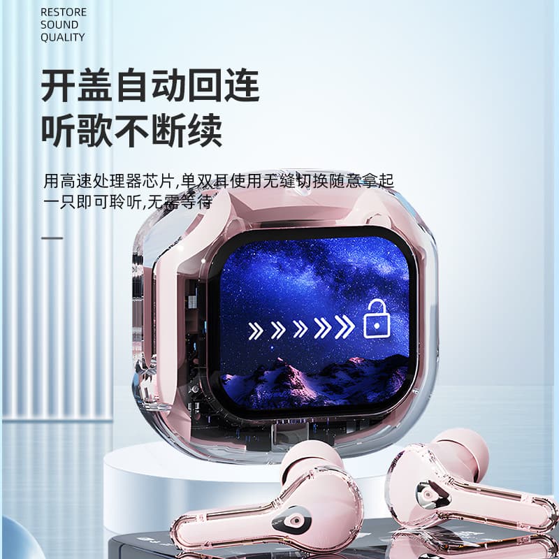 Cross-border AirMAX Bluetooth Earbuds In-Ear LCD Touch Color Screen Noise Cancelling Transparent Model Long Battery Sports
