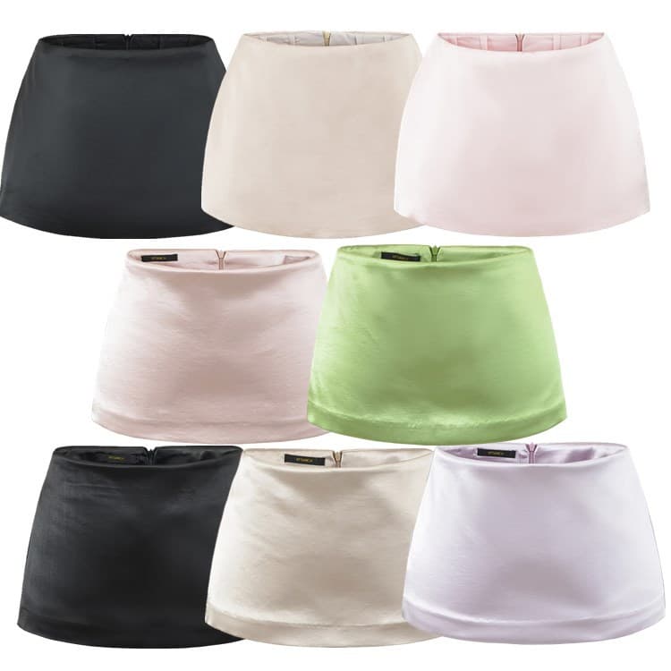 Curvy Slim Mini Skirt for Women Summer Acetate Half Skirt Satin Anti-Exposure Leg-Lengthening Skirt Pants