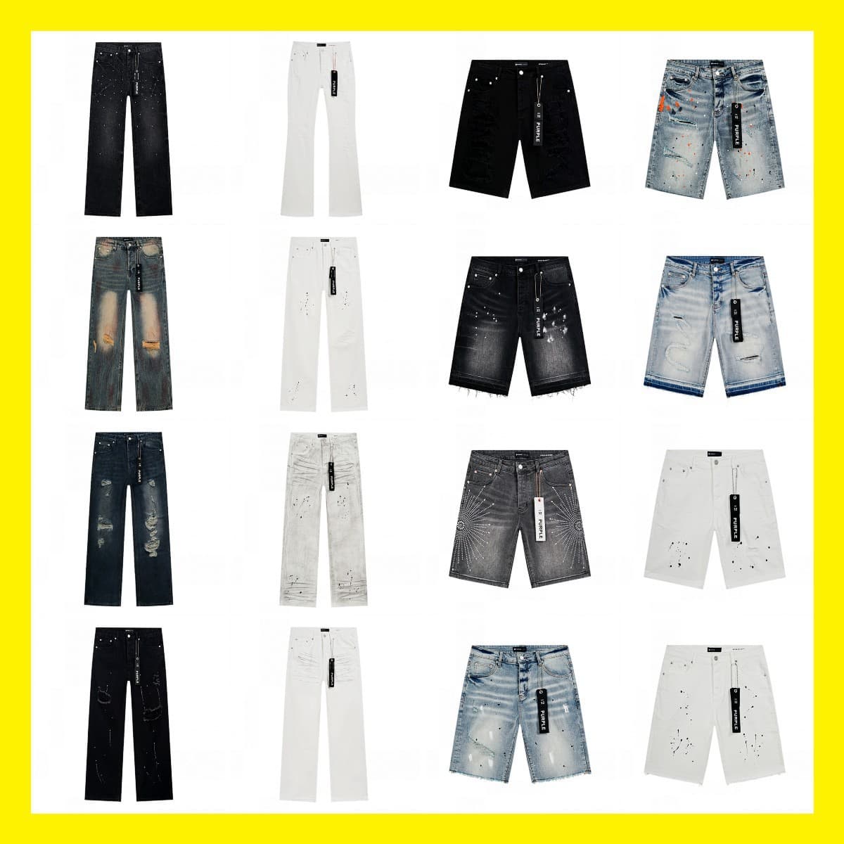 Cross-Border Export Wholesale Purple American High-Street Brand Distressed Patch Splatter Wash Retro Denim Shorts