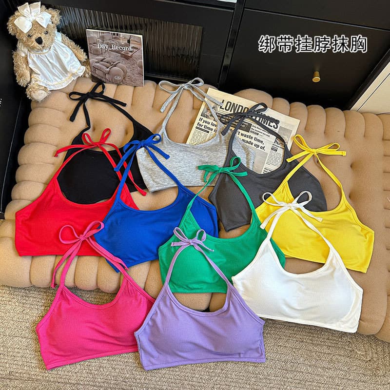 Necklace-style Backless Camisole Bra with Pads, Outerwear and Layering Top, Teen Vest, Tube Top, Wrap Top, Wearable Outside