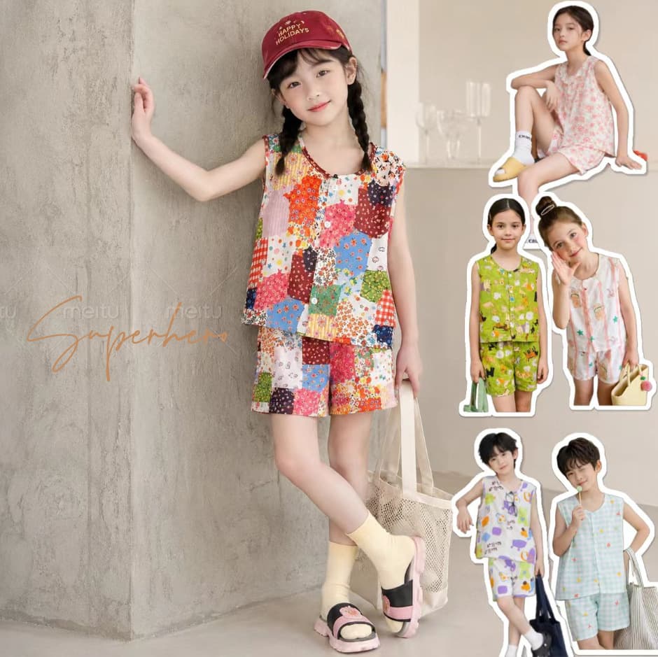Summer Thin Cotton Silk Vest and Shorts Set for Kids, Sleeveless, Breathable, Korean Style Two-Piece Outfit for Boys and Girls