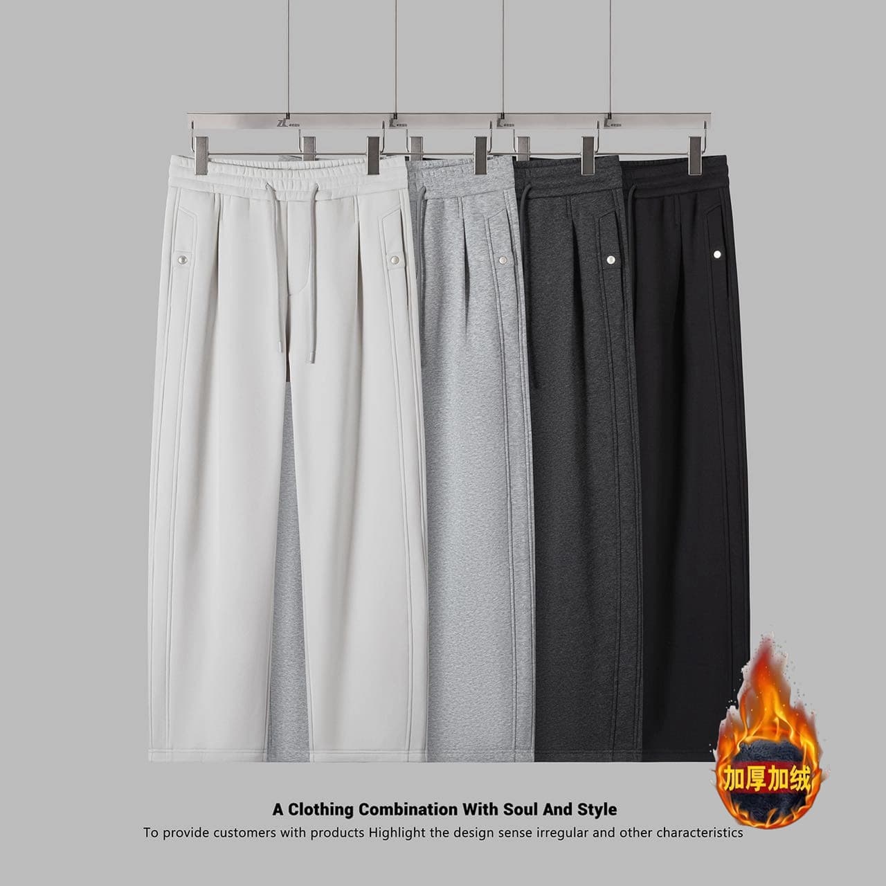 Winter Fleece-Lined Heavyweight Leggings, Men's Casual Pants, Loose Fit, Trendy, Versatile, Couple Pants, Thick Straight Leg Trousers