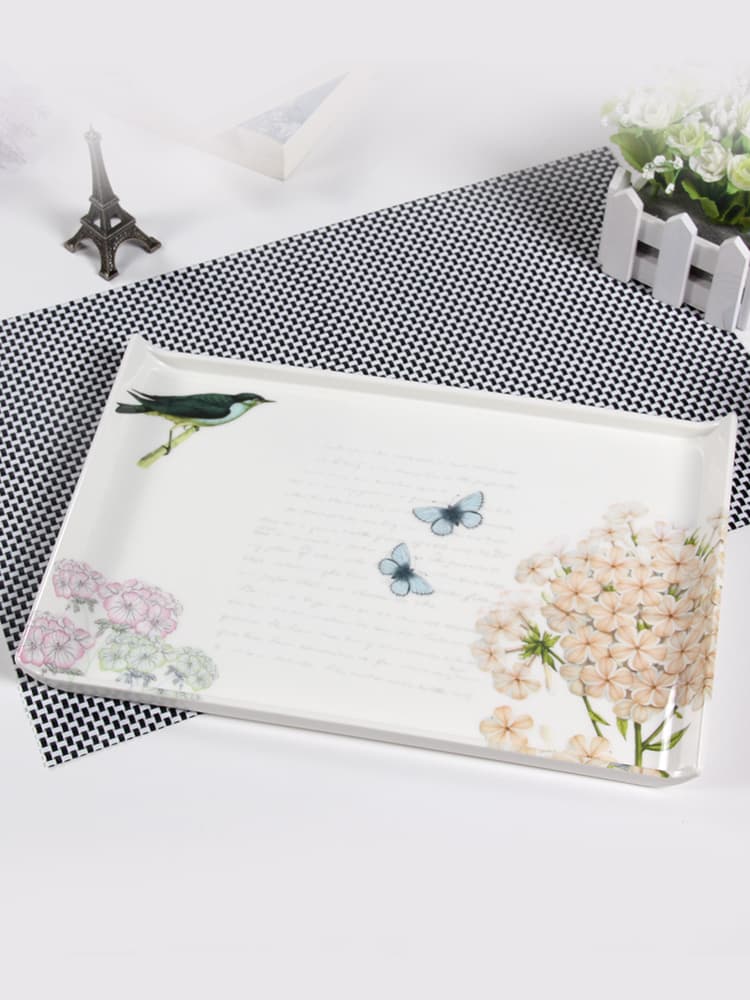 Melamine Rectangular Tray, Thickened, Simple European Style Creative Tea Tray, Cup Plate, Fruit Plate, Plastic Cake Plate for Living Room