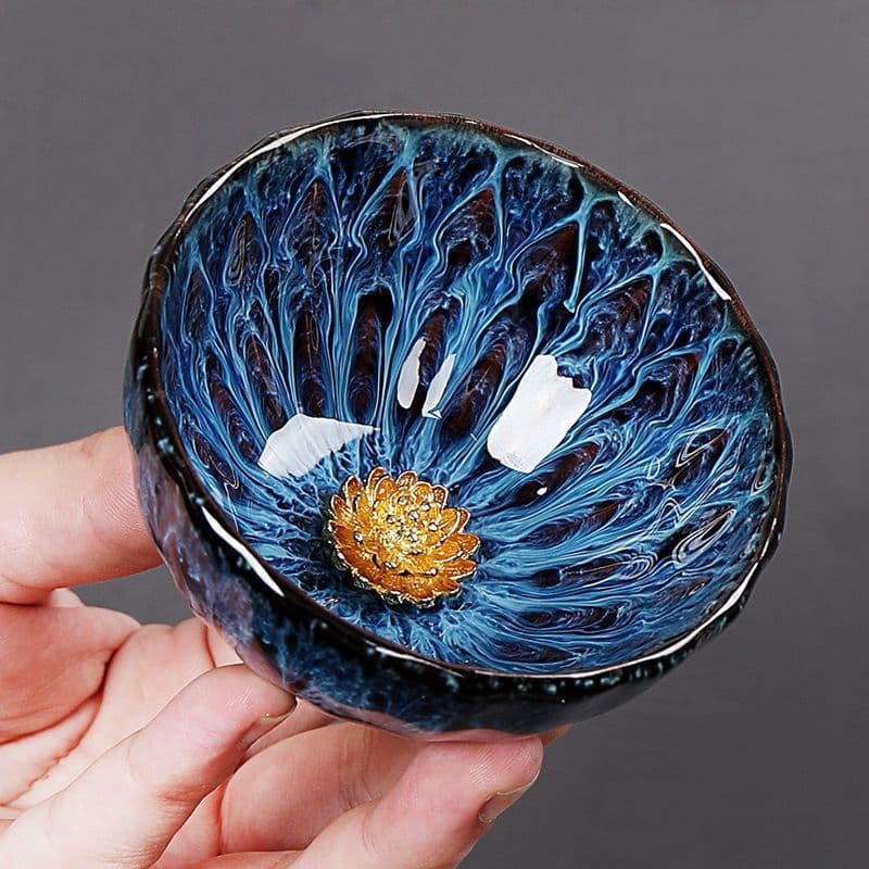 Kiln-Transformed Silver Inlaid Master's Cup, Ceramic Petal Tea Tasting Cup, Tea Set, Single Tea Bowl, Home Gongfu Tea Cup Jianzhan