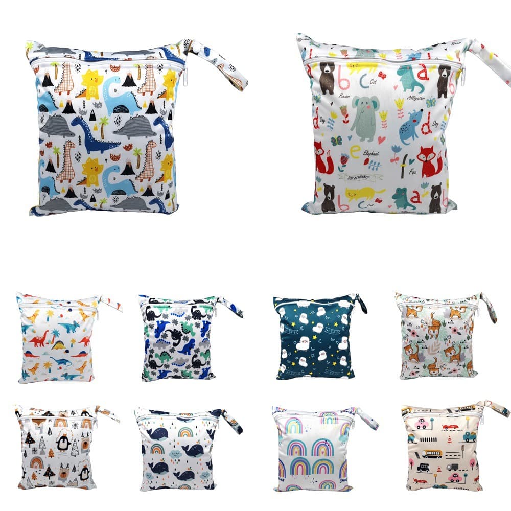 SGS certified single-zipper cartoon pattern baby diaper bag/wet bag/storage bag for overseas e-commerce.