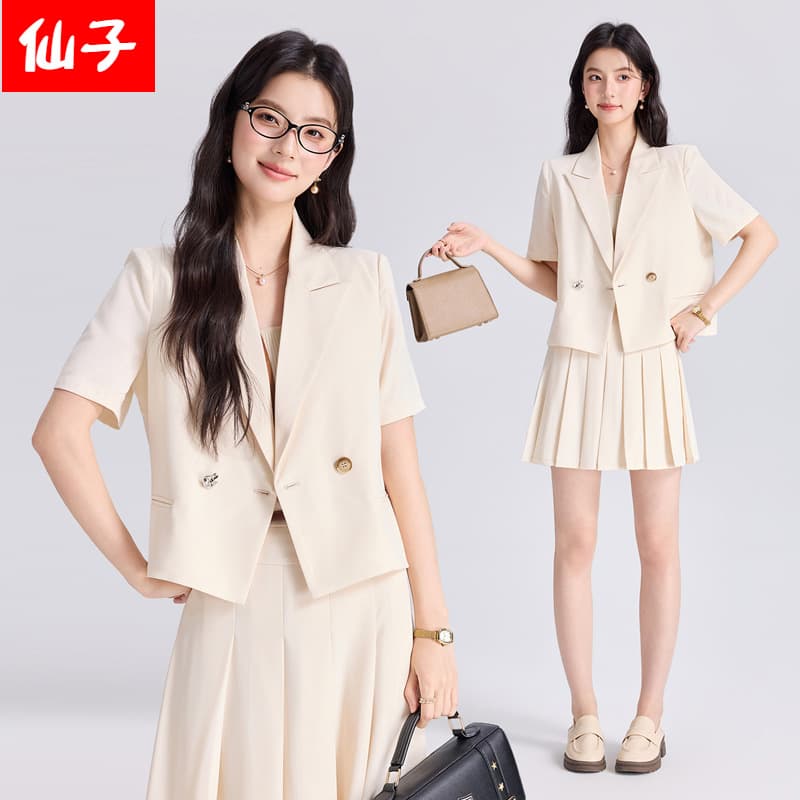 2026 Summer New Formal Occasion Business Suit Short Fashion Blazer Set Gray Short Sleeve Jacket for Women