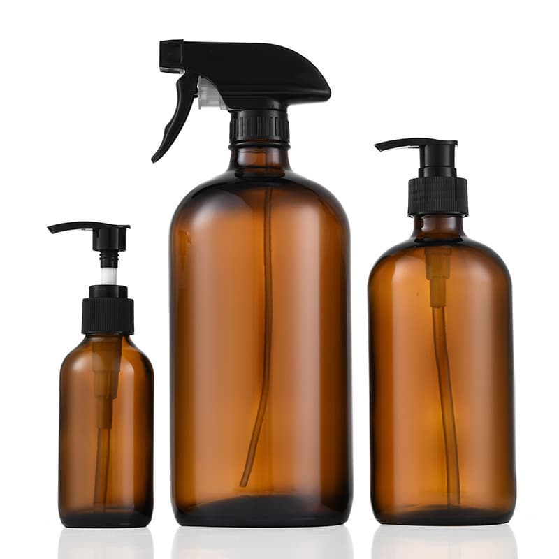 In Stock Amber Boston Glass Bottle Pump Shampoo Bottle Essential Oil Bottle Lotion Dispenser Boston Spray Bottle