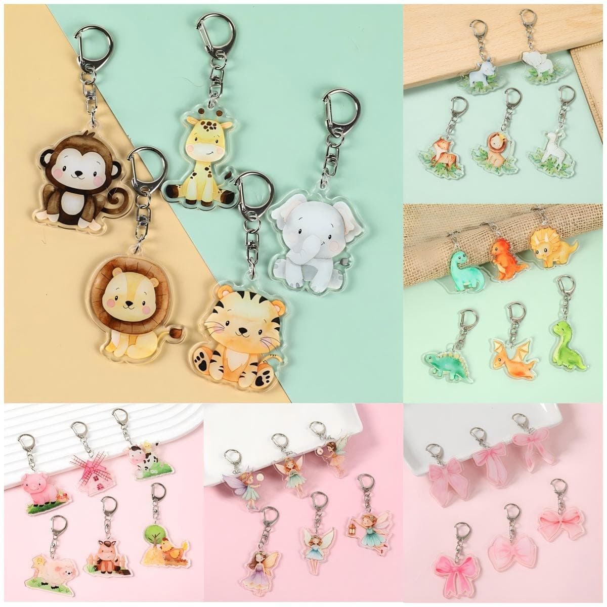 Cross-border cute mermaid farm animal butterfly keychain birthday gift acrylic pendant school bag pendant