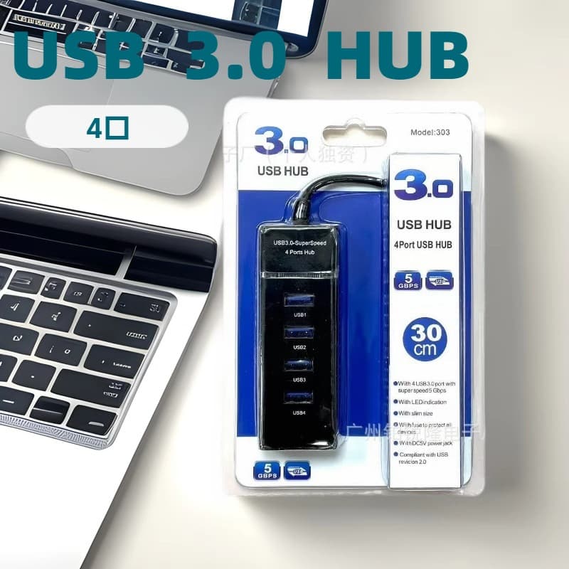 USB 3.0 Hub 4-Port Hub Light Bar Design Plug and Play Suitable for Laptops and Other Devices Hub