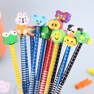 Cute Cartoon Pencils with Erasers Kindergarten Prize Gift Drawing Pencils Creative Stationery Student Art Sketching Pencils