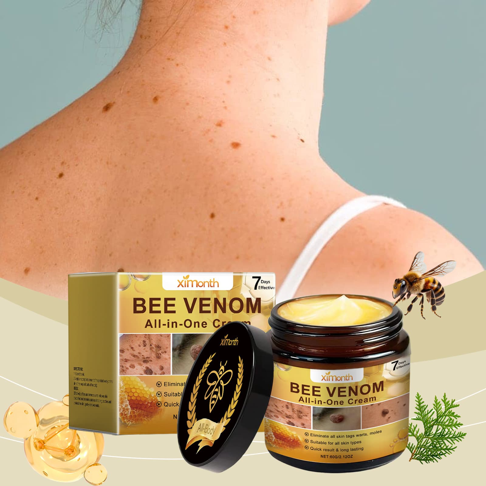 XIMONTH Bee Venom Skin Care Cream - Body Skin Cleansing and Smoothing Bee Venom Care Cream