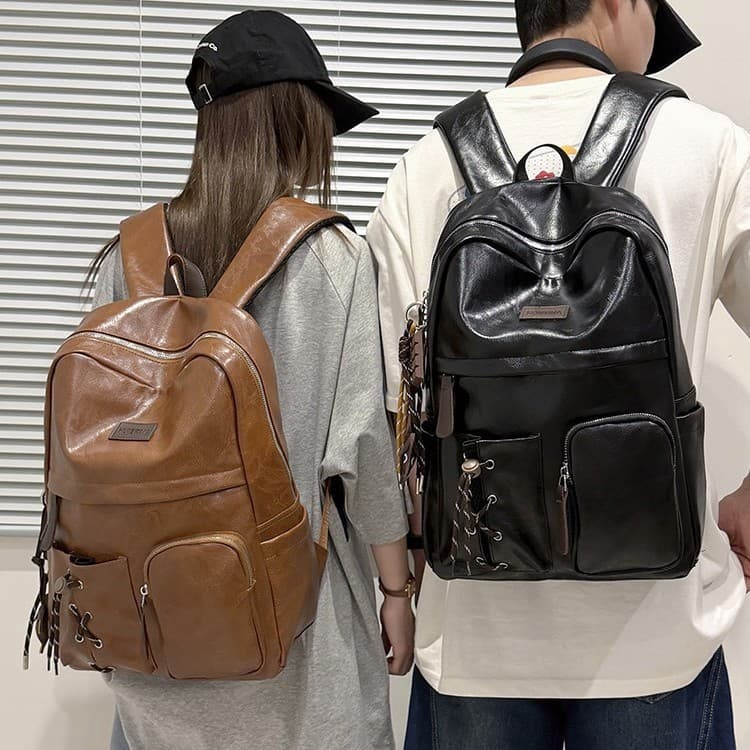 American Vintage Style PU Backpack High Quality Versatile College Student Couple Backpack for Class and Daily Commute