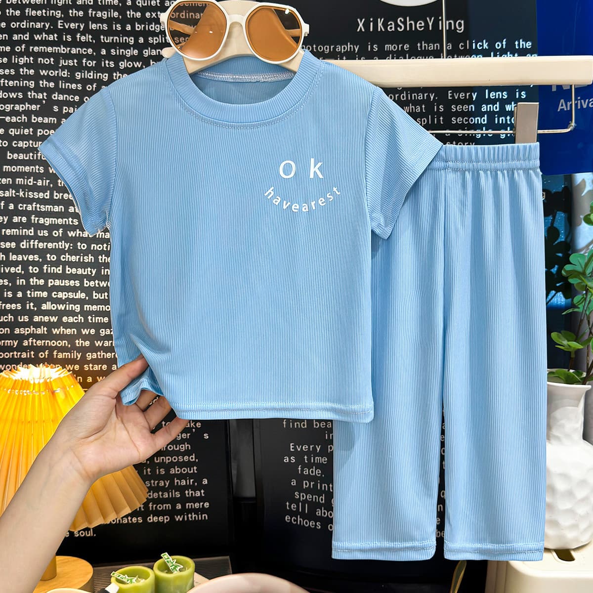Boys home clothes short-sleeved suit pajamas summer girls ice silk air-conditioned clothes children's popular summer two-piece set