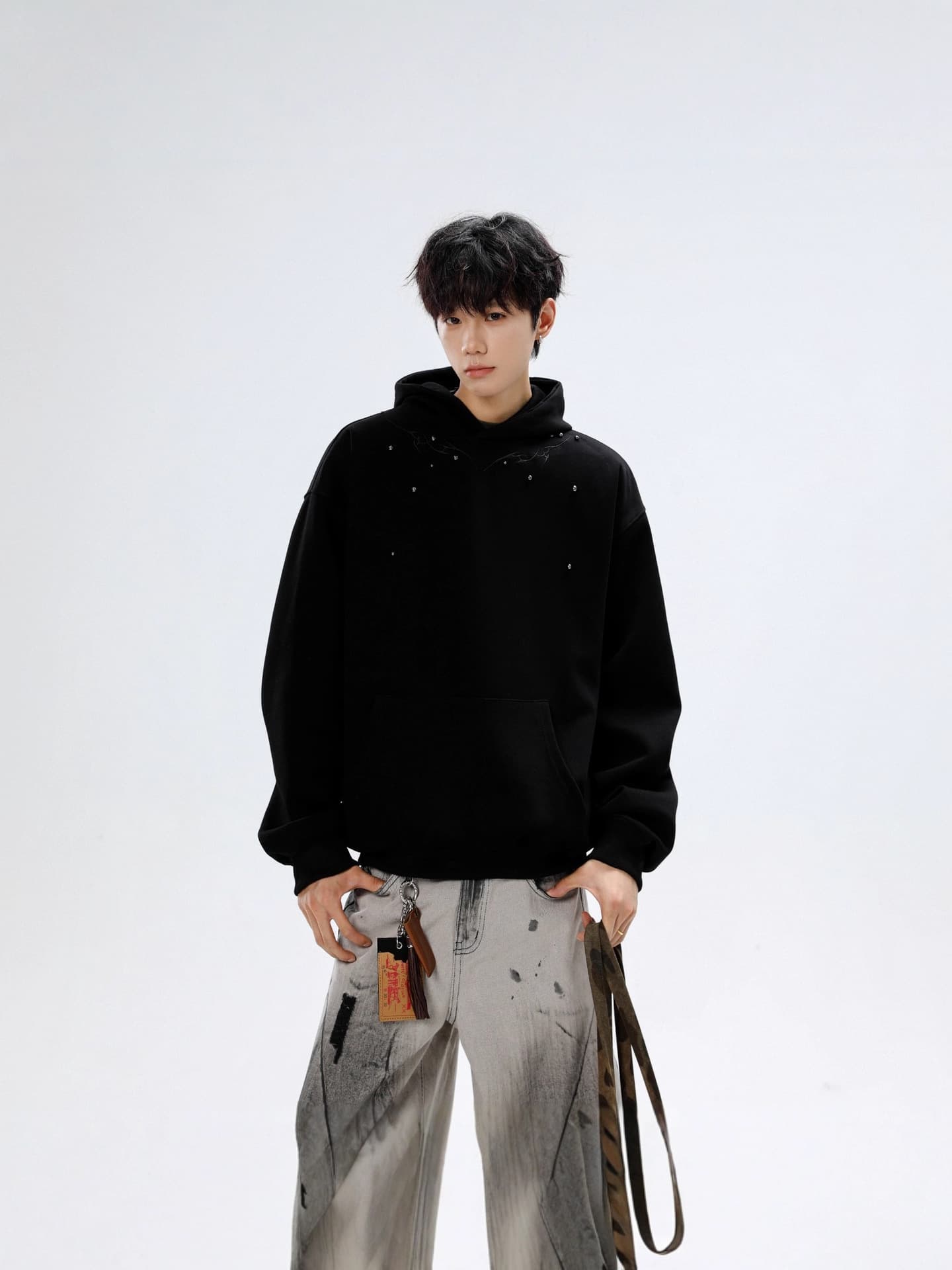 Cross-border American Heavyweight Cleanfit Vintage Beaded Embroidery Design Hoodie Unisex Loose Casual Top