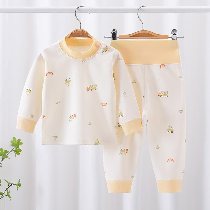 Baby Autumn and Winter Sleepwear Set, Pure Cotton High-Waist Belly Protection, Shoulder Button Design, for Boys and Girls, Spring and Autumn Season