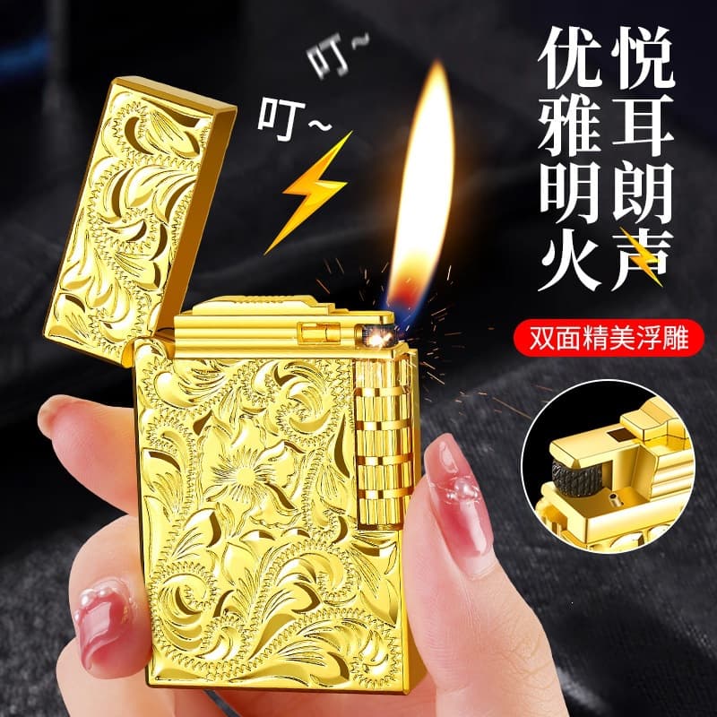 DK-887 Langsheng Steel Sound Side Slide Flint Refillable Angled Flame Lighter, Elegant Open Flame, High-End Gift Lighter