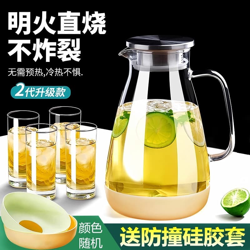 Refrigerator Cold Water Pitcher, Glass Water Pitcher, High Temperature Resistant, Summer Household Large Capacity Cold Water Pitcher Set, Anti-Burst