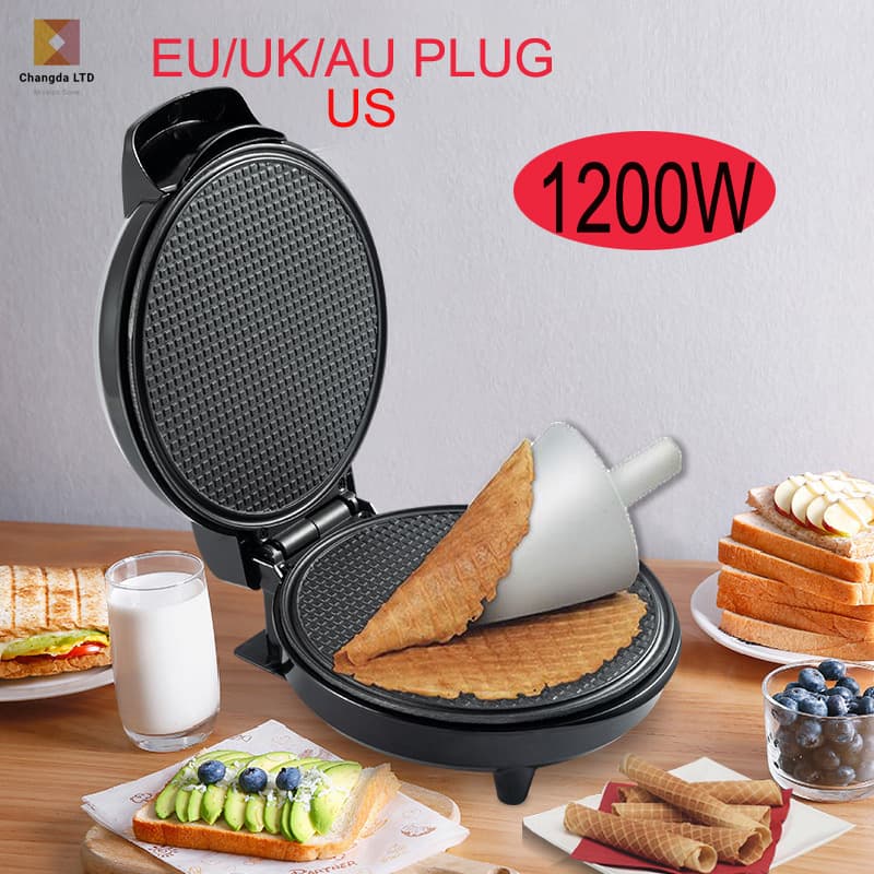 Cone roll machine 1200W high power ice cream cone machine double-sided heating cone making machine household electric cake pan