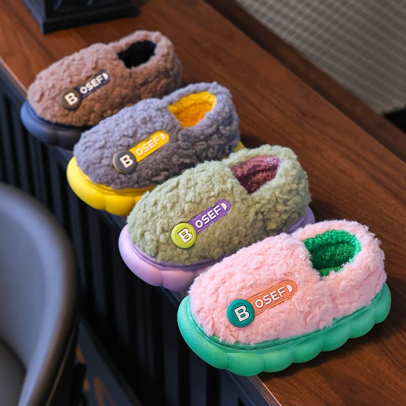 Children's Cotton Slippers with Heel, Boys Winter 2024 New Cotton Shoes, Indoor Home Shoes for Girls, Furry Slippers
