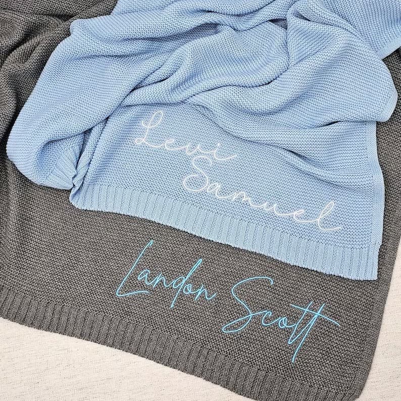 Etsy Embroidered Name Personalized Baby Embroidered Stroller Cover Swaddle Knitted Cotton Nap Blanket Adult Sofa Throw