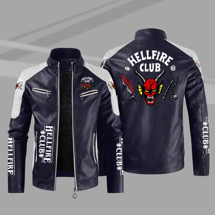 【European Size Slim Fit】Hellfire Motorcycle PU Leather Jacket 2022 Cross-Border European and American Plus Size Men's PU Leather Jacket
