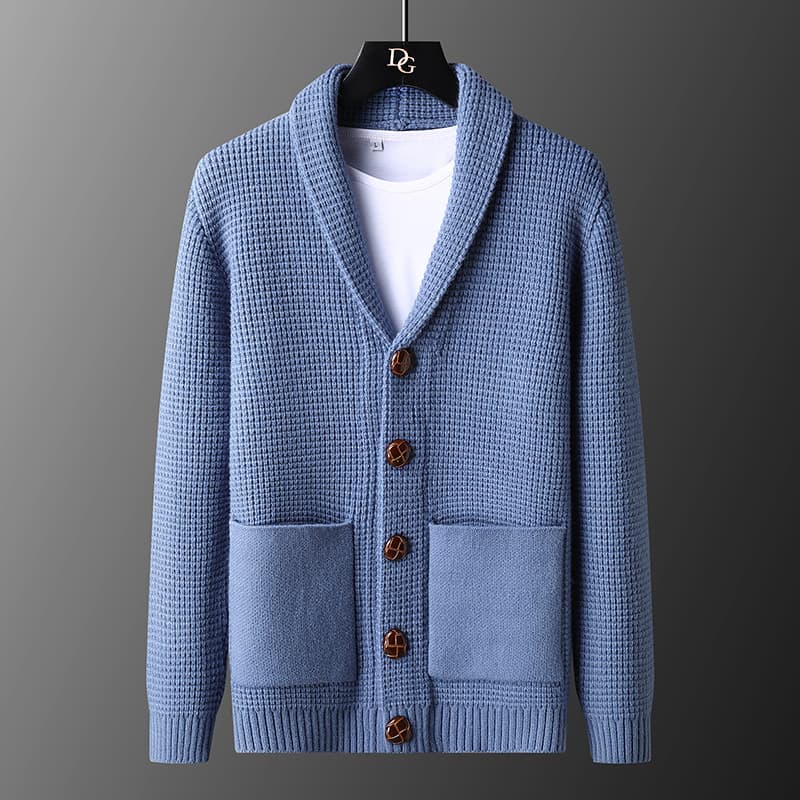 Cross-border Source Autumn/Winter Men's Lapel Button Cardigan Sweater Korean Slim Fit Youth Fashion Knitwear Thick