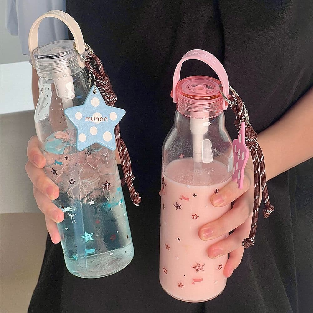 Household cup handle straw cup handy cup women's portable retractable water cup high temperature resistant high borosilicate glass cup