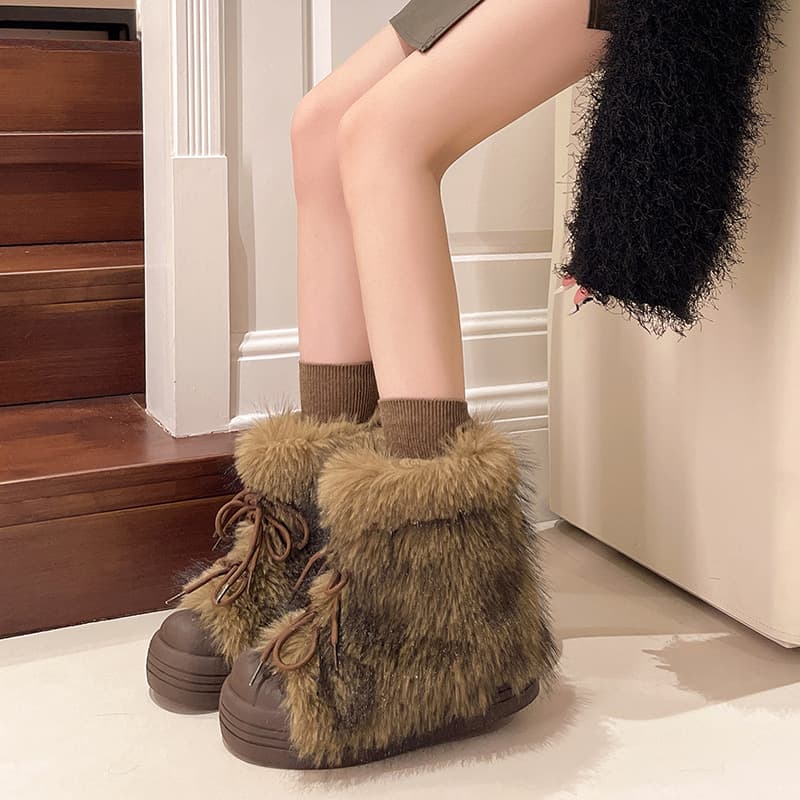 Retro Lined Thickened Height-Increasing Thick Sole Women's Snow Boots 2024 New Winter Warm Fuzzy Winter Boots