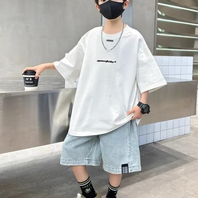Boys Summer Short Sleeve T-Shirt 2025 New Style for Older Kids Thin Cotton Cool and Handsome T-Shirt