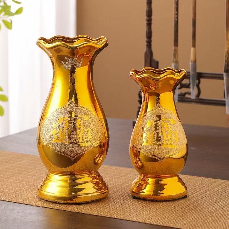 Ceramic gold sand vase, Buddhist supplies, flower arrangement, decorative vase, electroplated gold vase
