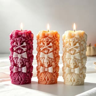 Jiahuimei Skull Cylinder Scented Candle Silicone Mold Halloween Bow Skull Plaster Mold