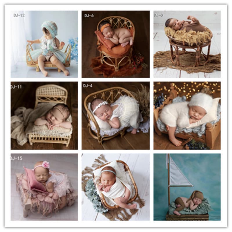 Newborn Photography Prop Handmade Vintage Bamboo Crib Baby Bed for Girls Boys Photography Props
